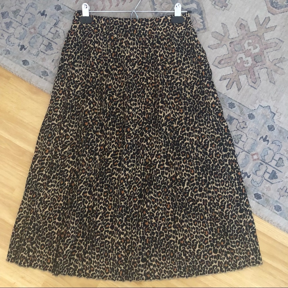 JCrew Factory Leopard pleated midi skirt.
